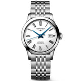 longines record collection 30mm white dial automatic ladies watch