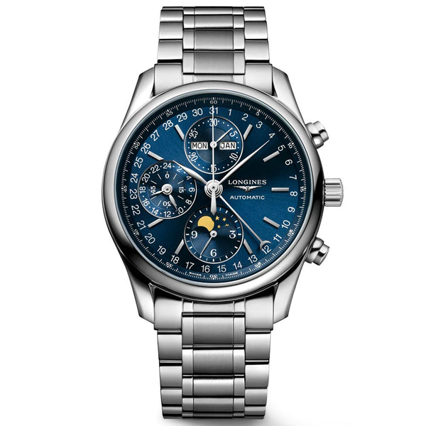 longines master collection 40mm blue dial moonphase automatic chronograph gents watch