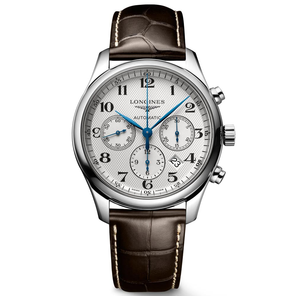 longines master collection 42mm silver dial automatic chronograph gents watch