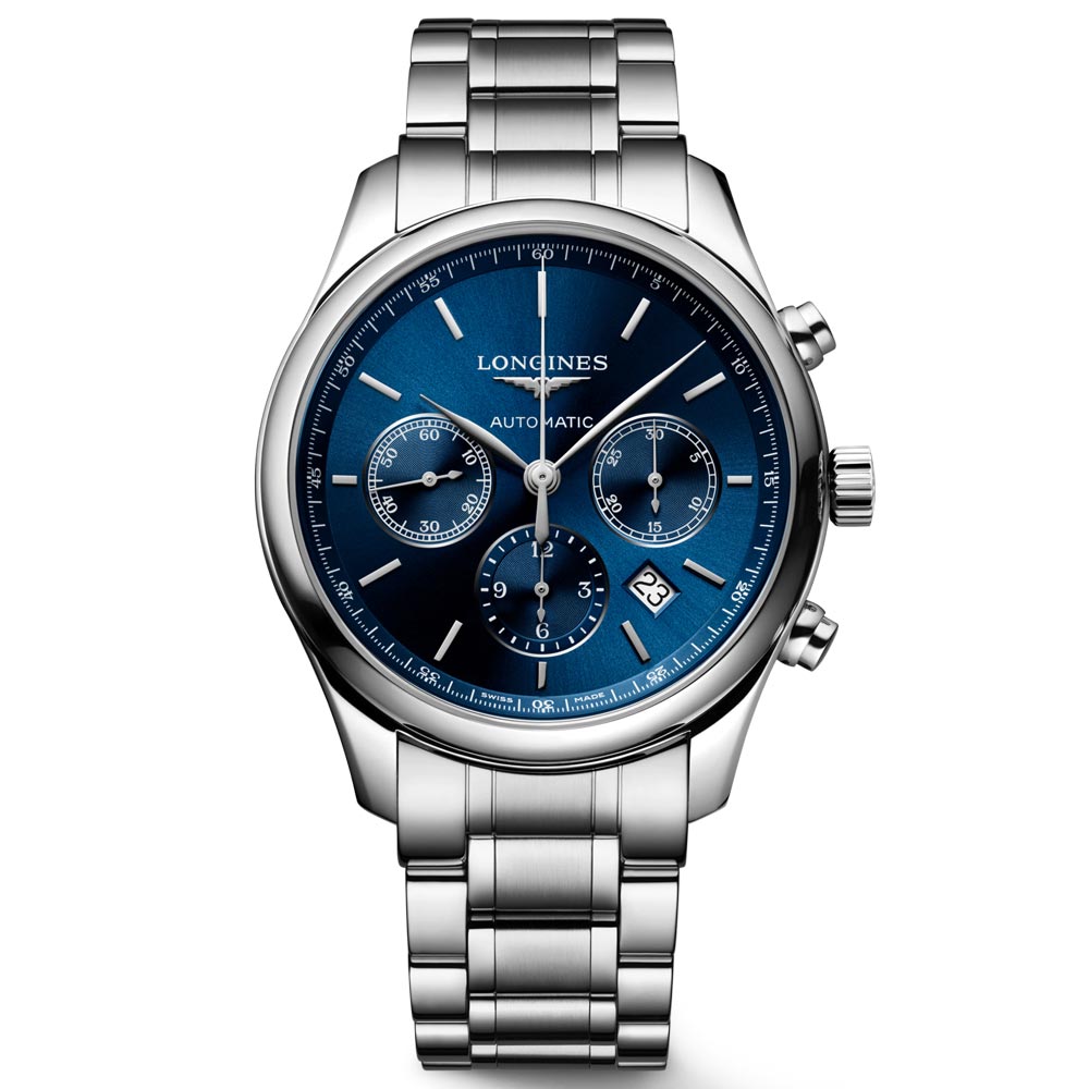 longines master collection 42mm blue dial automatic chronograph gents watch