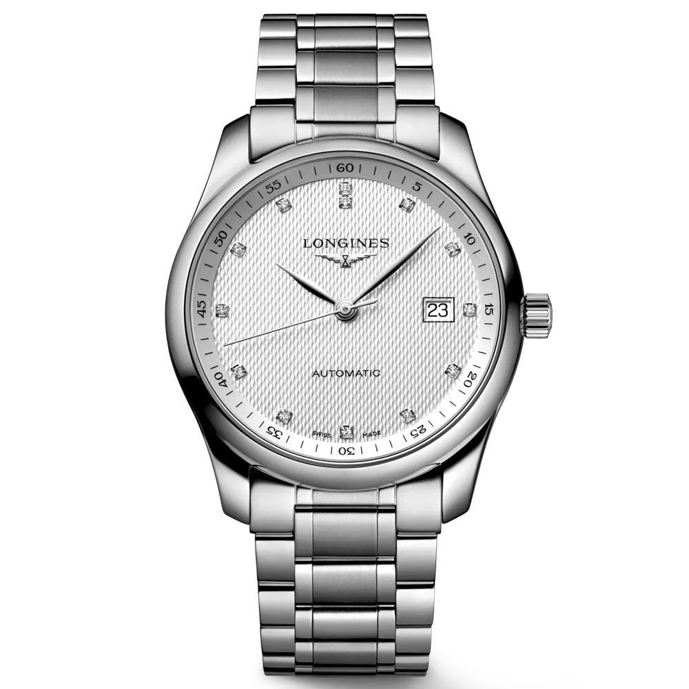 longines master collection 40mm silver diamond dot dial automatic gents watch