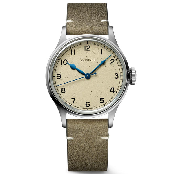 longines heritage military 38.5mm cream dial automatic gents watch