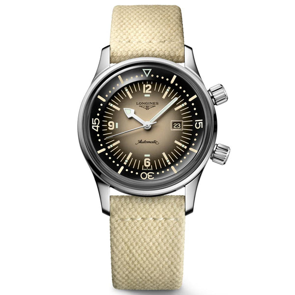 longines legend diver 36mm beige dial automatic watch