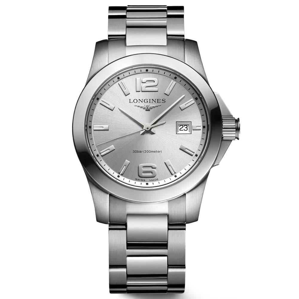 longines conquest classic 34mm silver dial ladies quartz watch