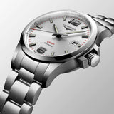 longines conquest vhp 43mm silver dial gents watch lug view