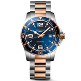longines hydroconquest 41mm blue dial rose pvd steel quartz gents watch