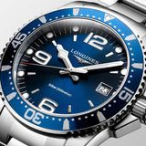 longines hydroconquest 39mm blue dial automatic gents watch dial close up