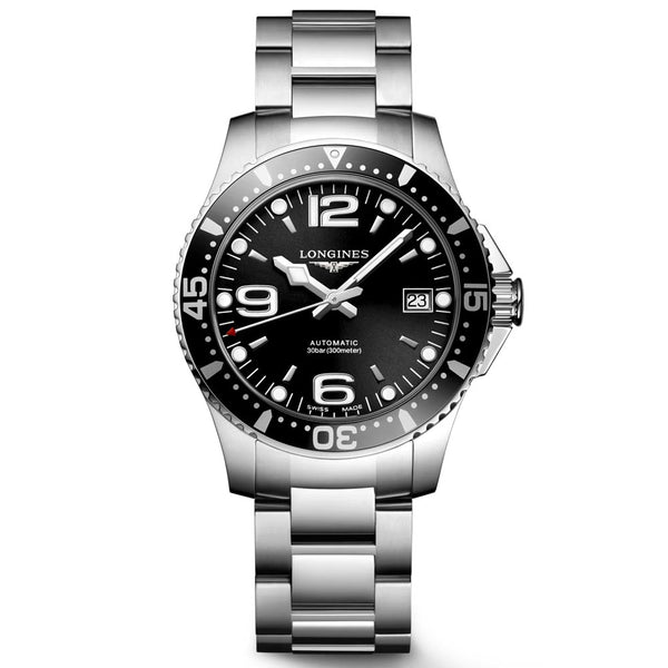 longines hydroconquest 39mm black dial automatic gents watch