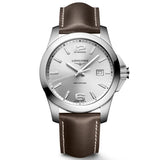 longines conquest 41mm silver dial quartz gents watch