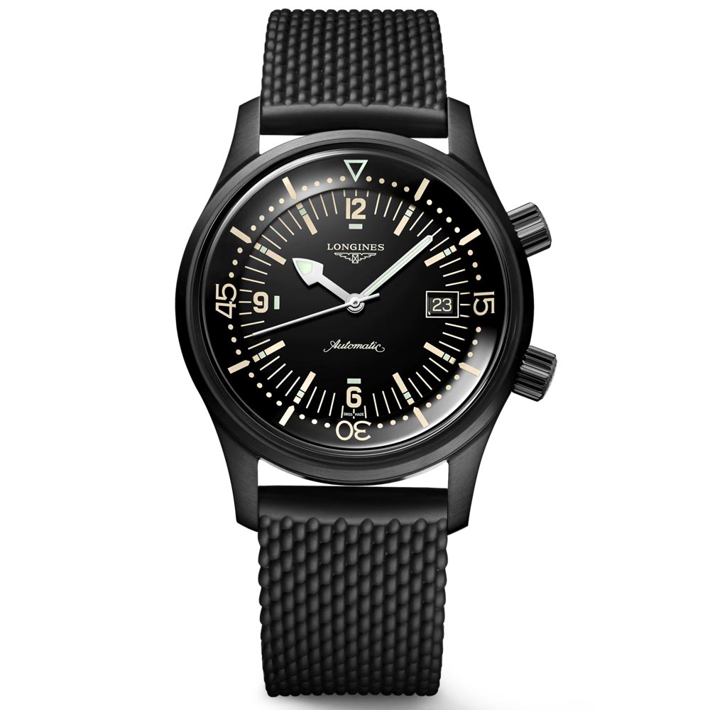 longines heritage legend diver 42mm black pvd steel automatic gents watch