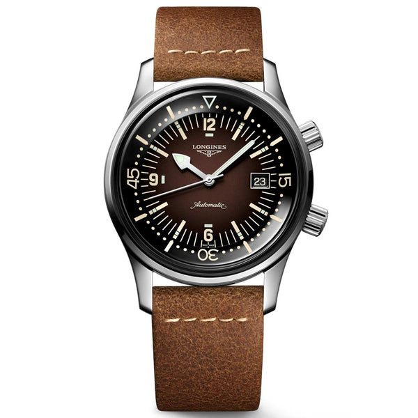 longines legend diver 42mm brown dial automatic gents watch