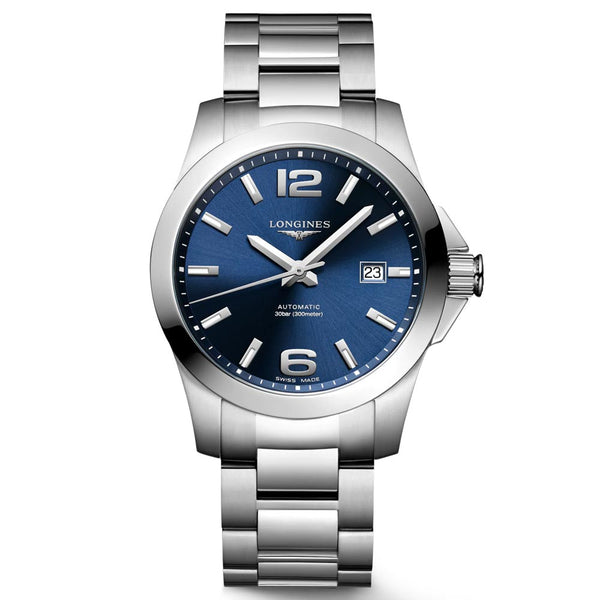 longines conquest 41mm blue dial automatic gents watch