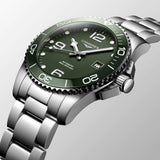 longines hydroconquest 41mm green dial automatic gents watch lug view