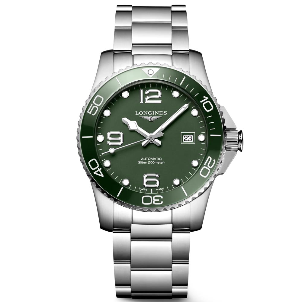 longines hydroconquest 41mm green dial automatic gents watch