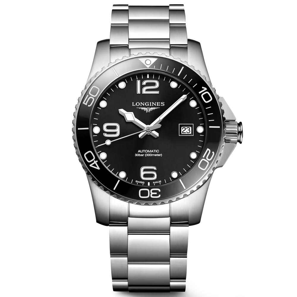 longines hydroconquest 41mm black dial automatic gents watch