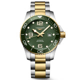 longines hydroconquest 43mm green dial yellow pvd steel automatic gents watch