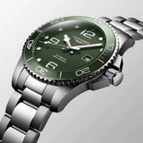 longines hydroconquest 43mm green dial steel automatic gents watch lug view
