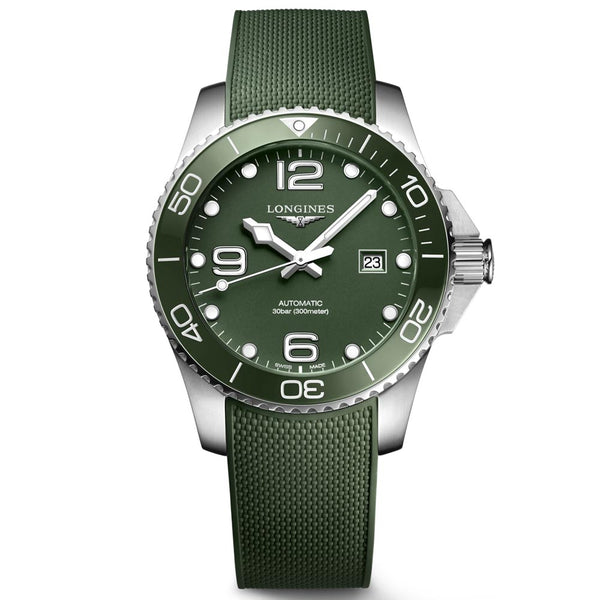 longines hydroconquest 43mm green dial automatic gents watch