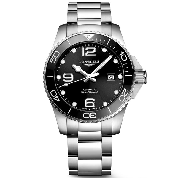 longines hydroconquest 43mm black dial automatic gents watch