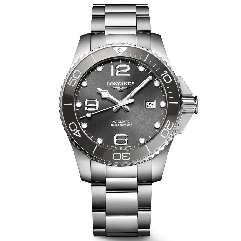 longines hydroconquest 43mm grey dial automatic gents watch