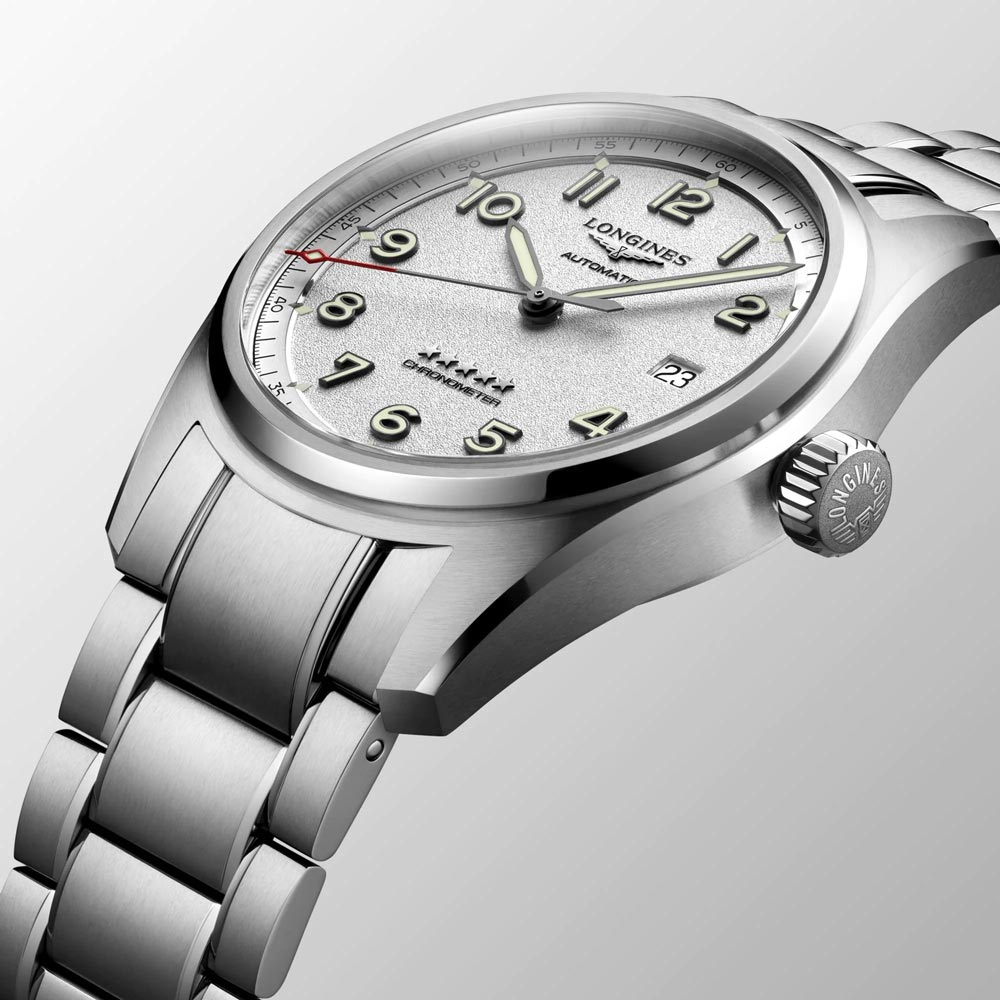 longines spirit 40mm silver dial automatic gents watch lug view