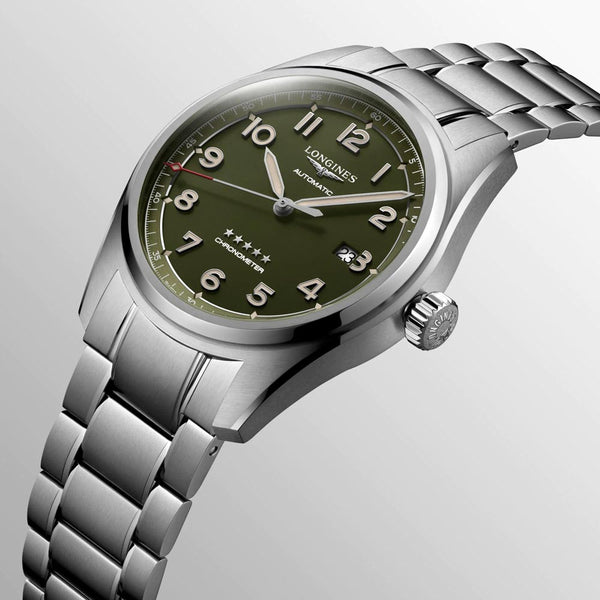 longines spirit 42mm green dial automatic gents watch lug view