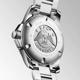 longines hydroconquest 44mm black dial gents quartz watch case back view