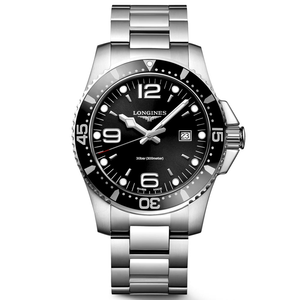 longines hydroconquest 44mm black dial gents quartz watch