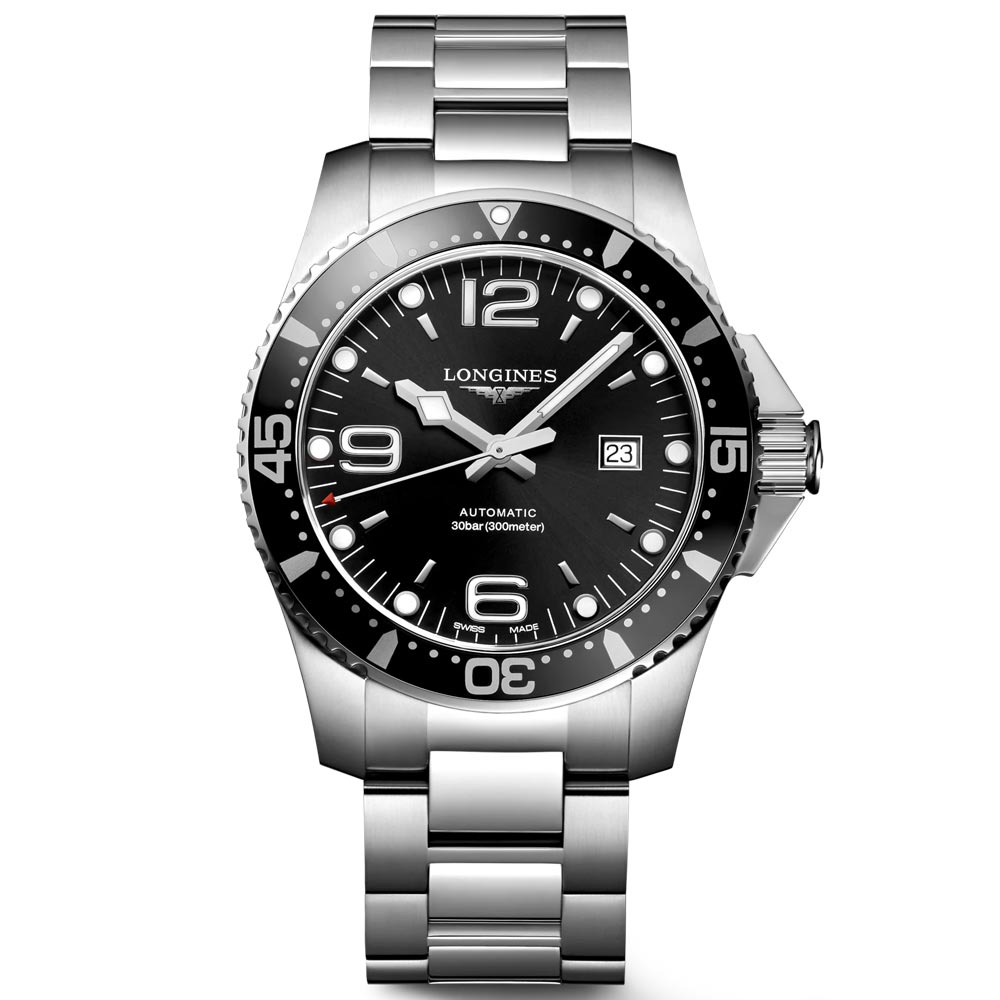 longines hydroconquest 44mm black dial automatic gents watch