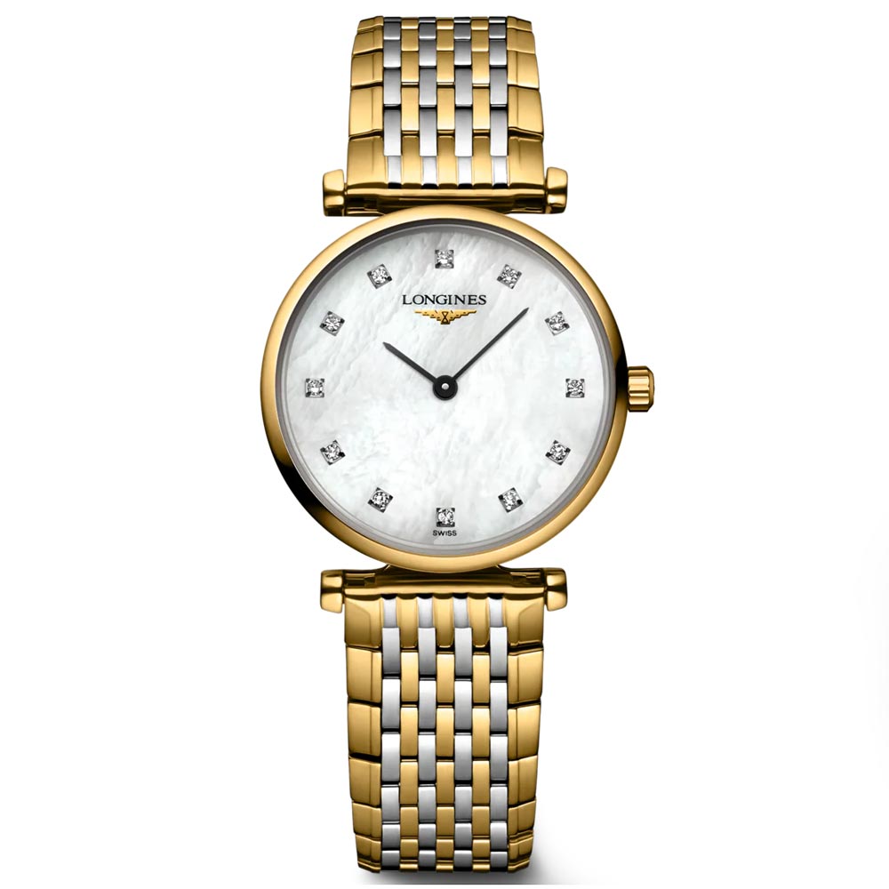 Longines La Grande Classique 24mm MOP Diamond Dot Dial Gold PVD Steel Ladies Quartz Watch L4.209.2.87.7