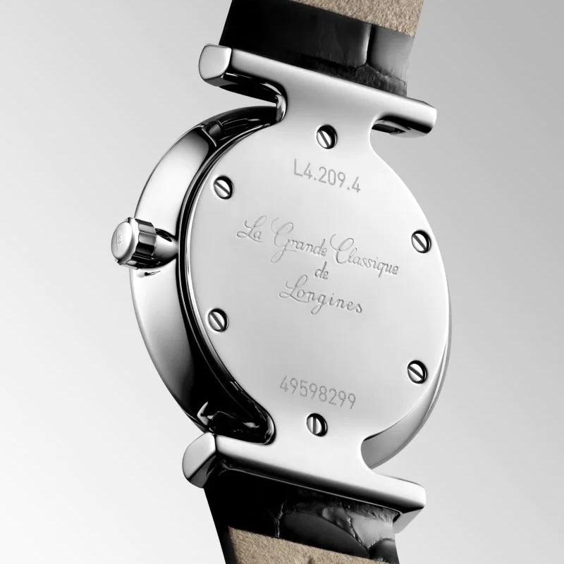 longines la grande classique 24mm white dial ladies quartz watch case back view