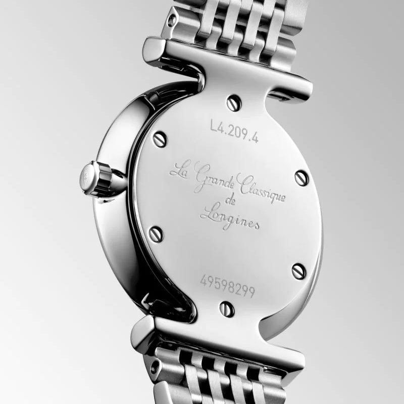 longines la grande classique 24mm black dial diamond ladies quartz watch case back view