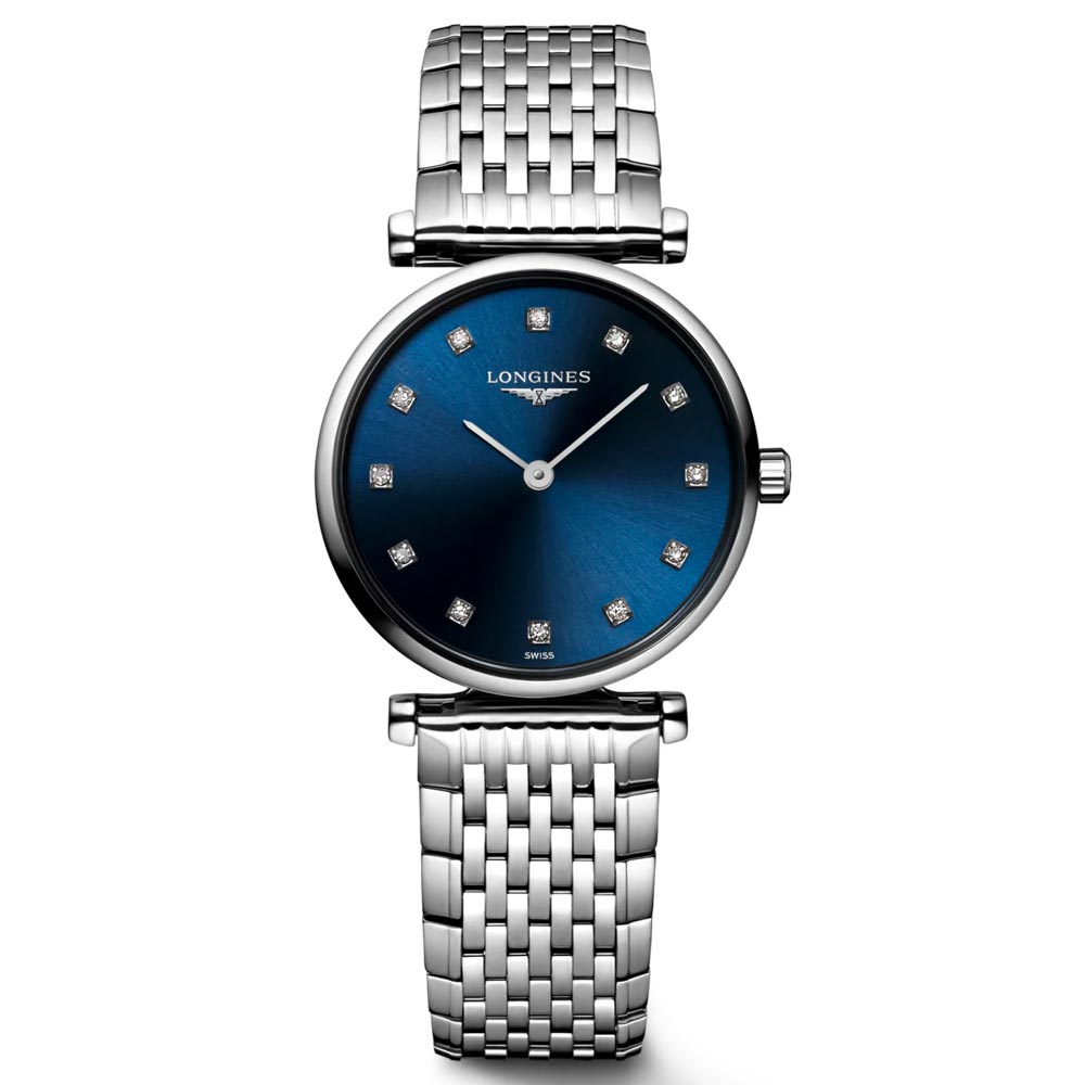 longines la grande classique 24mm blue dial diamond ladies quartz watch