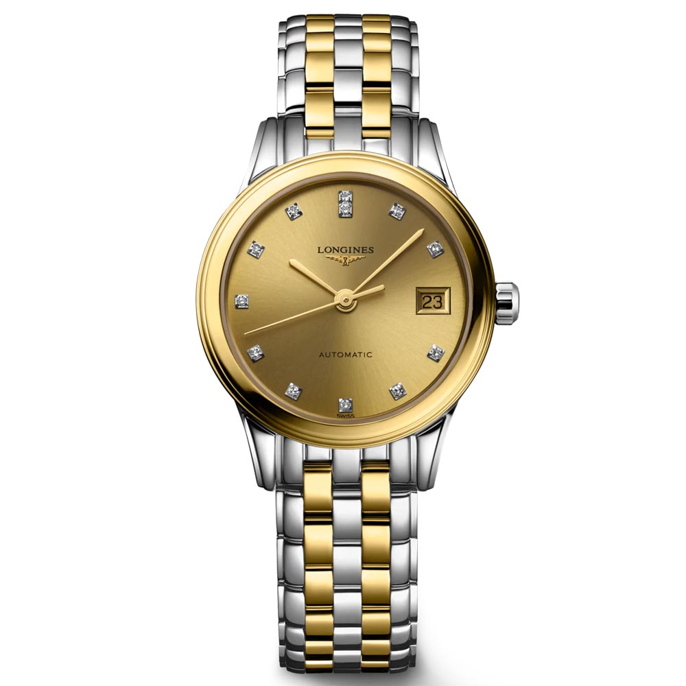 Longines Flagship 26mm Gilt Dial Yellow PVD Steel Diamond Automatic Ladies Watch L4.274.3.37.7