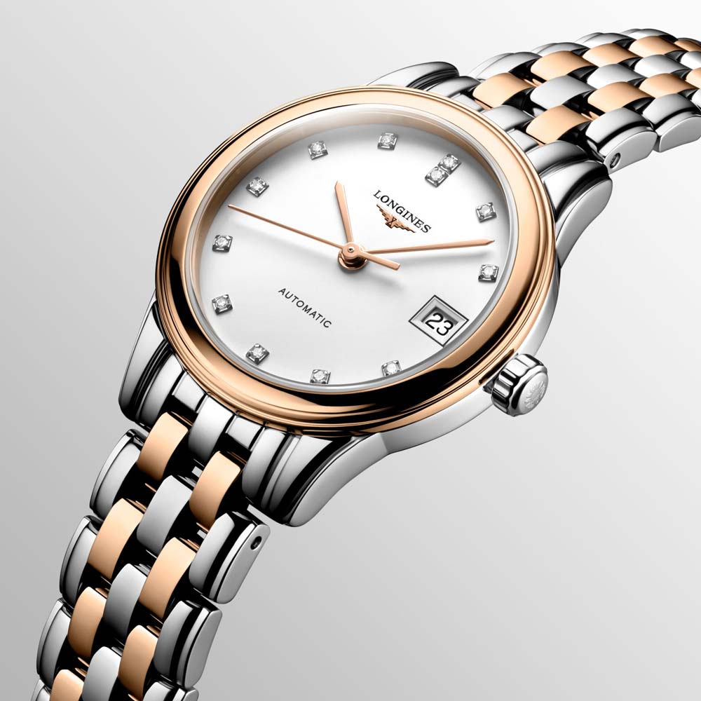 Longines Flagship 26mm White Dial Rose PVD Steel Diamond Automatic Lad