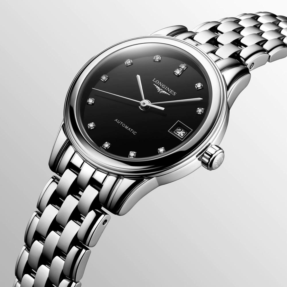 Longines Ladies Flagship 26mm Black Dial Diamond Automatic Ladies Watc