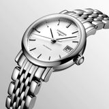 longines ladies elegant collection stainless steel automatic watch dial close up