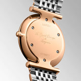 longines la grande classique 29mm brown dial rose pvd steel diamond ladies quartz watch case back view