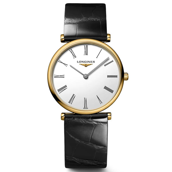 longines la grande classique 29mm white dial yellow pvd steel ladies quartz watch