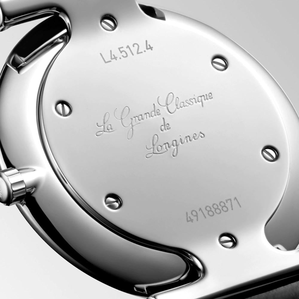 longines la grande classique 29mm white dial ladies quartz watch case back view