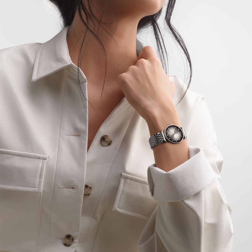 longines la grande classique 29mm grey dial diamond ladies quartz watch model shot