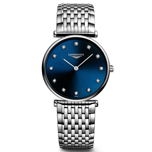 longines la grande classique 29mm blue dial diamond ladies quartz watch