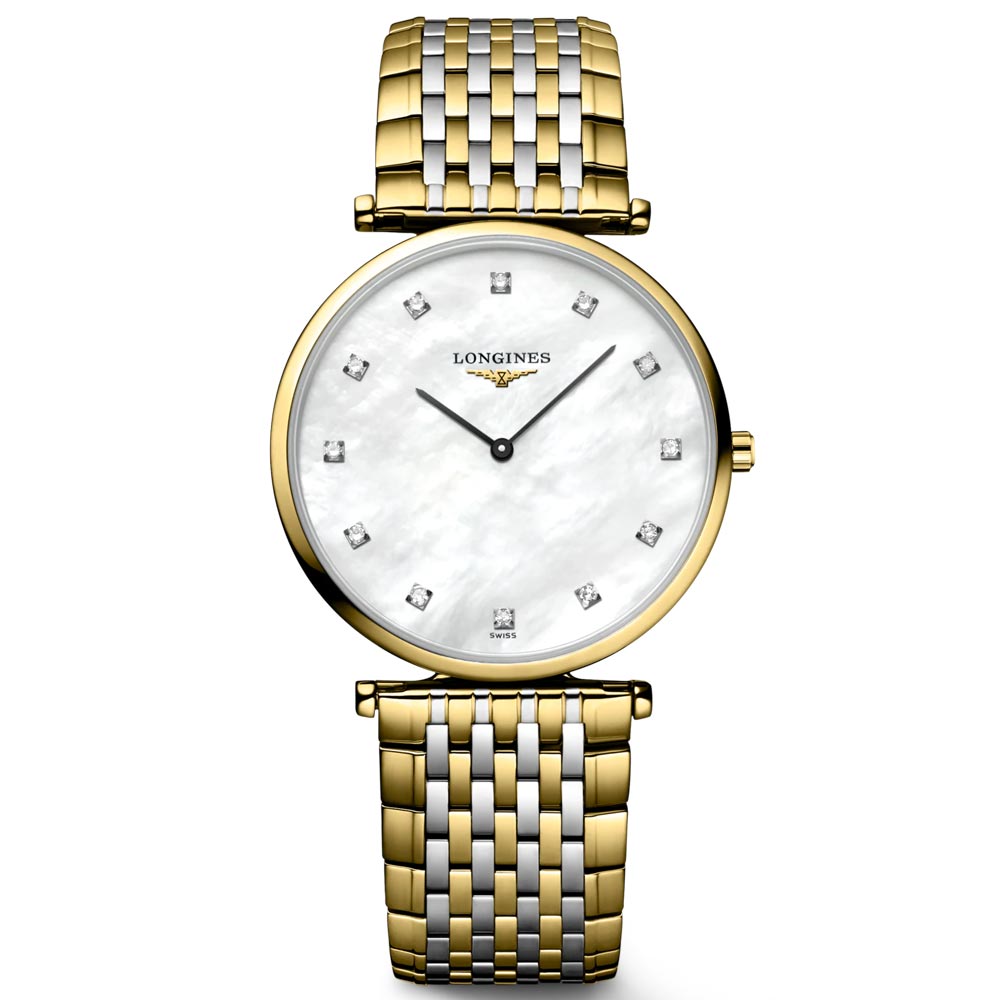 longines la grande classique 33mm mop diamond dot dial yellow pvd steel ladies quartz watch