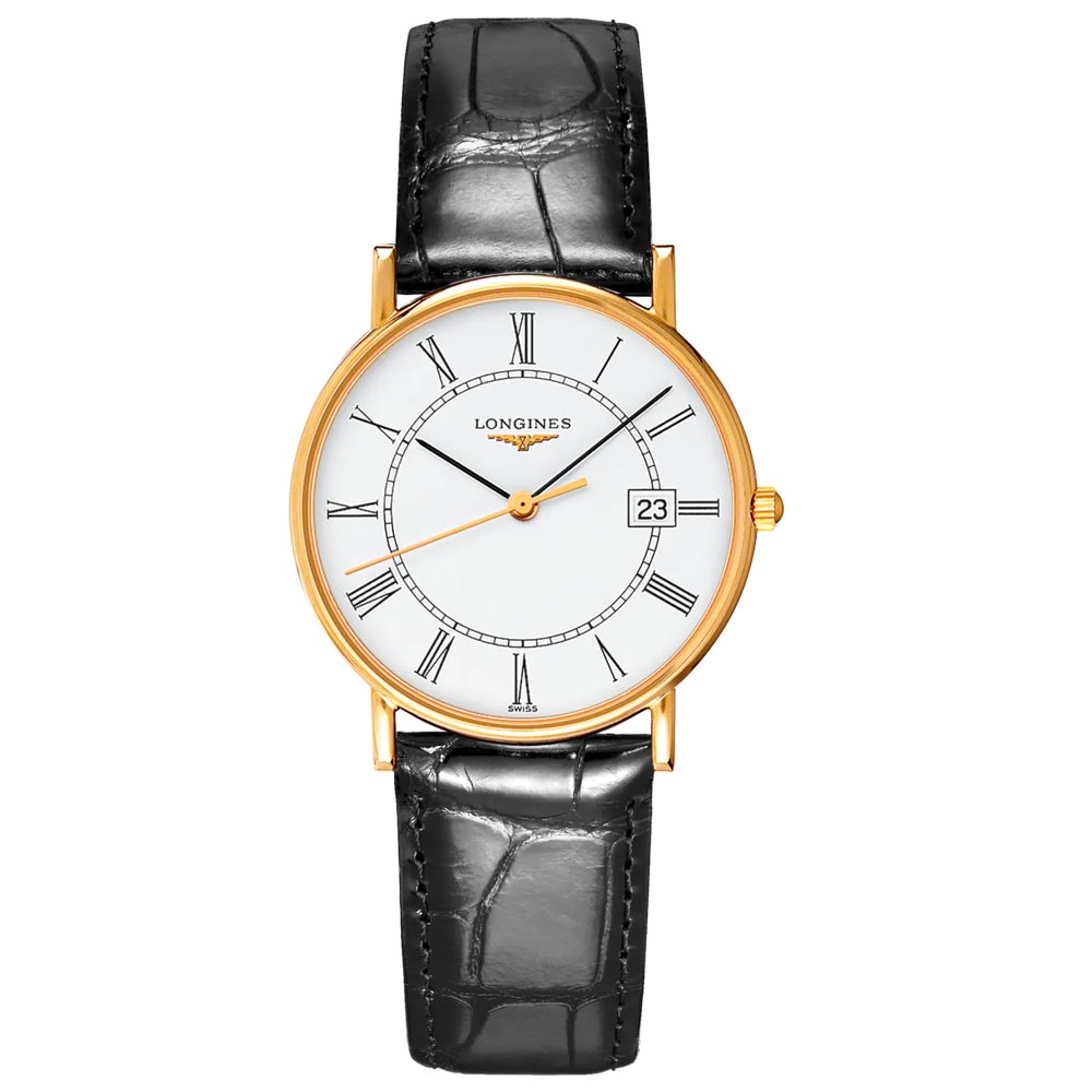longines elegance presence white dial 18ct yellow gold gents watch