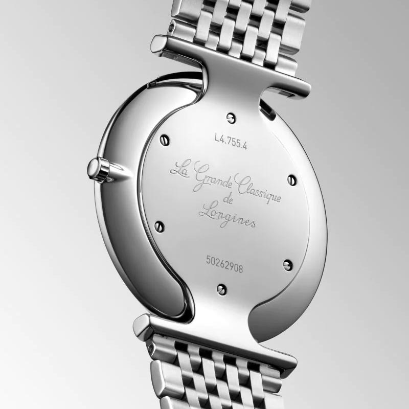 longines la grande classique 36mm white dial watch case back view