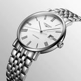longines elegant collection 39mm white dial automatic watch dial close up