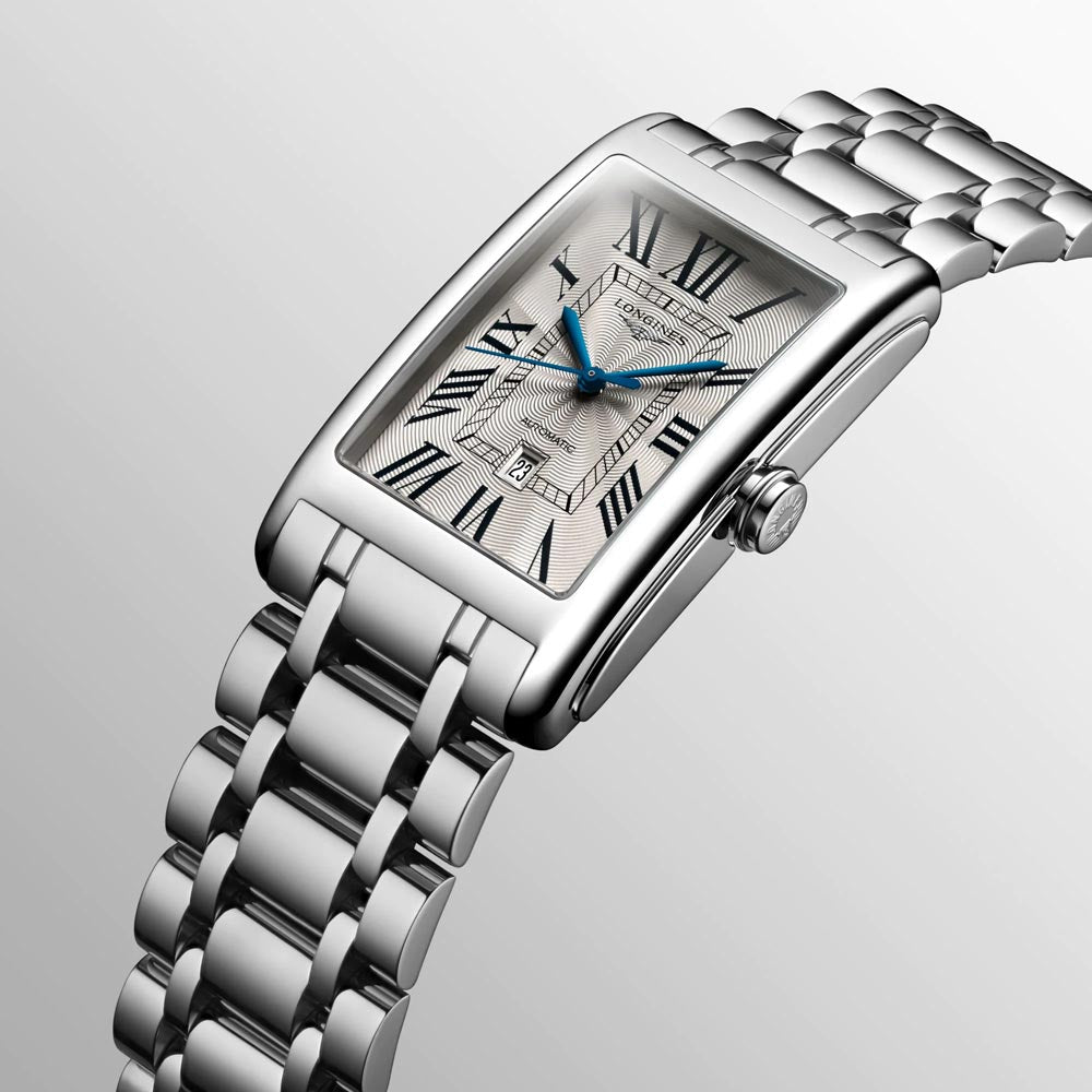 longines dolcevita silver dial automatic gents watch dial close up