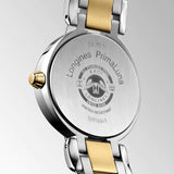 longines primaluna gilt dial moon phase 18ct yellow gold capped steel ladies watch case back view