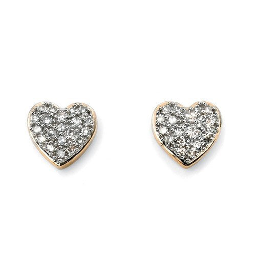 9ct Yellow Gold Diamond Pave Heart Stud Earrings GE931