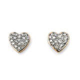 9ct Yellow Gold Diamond Pave Heart Stud Earrings GE931